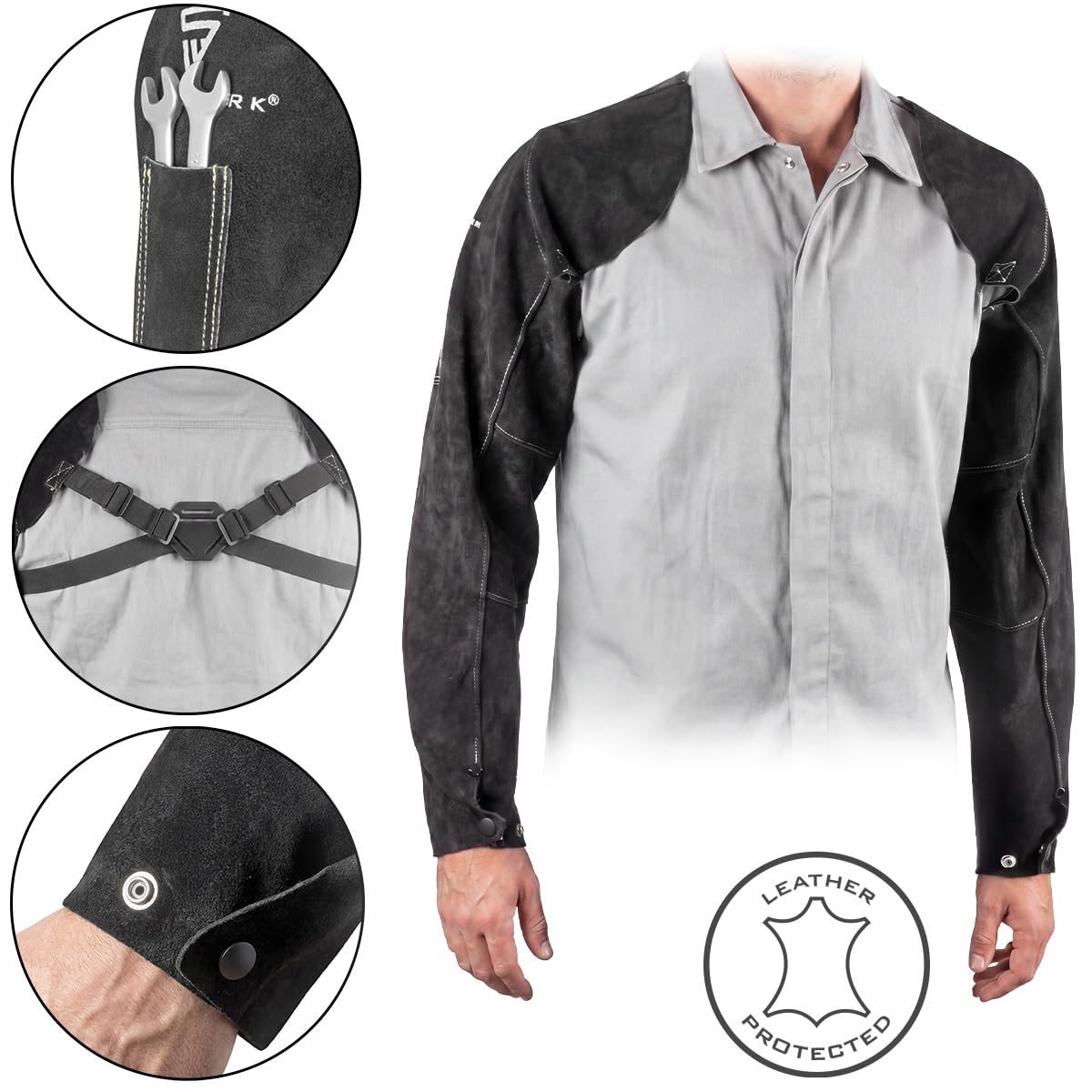 STAHLWERK Manches pour soudeurs | Manchettes pour soudeurs | Manchettes de protection pour soudeurs | Vêtements de protection pour soudeurs avec bretelles en cuir croûte de haute qualité