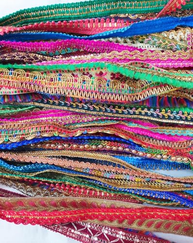 Vintage Fabrics Crafts Antique Sari Trim Lace Bright Lot for