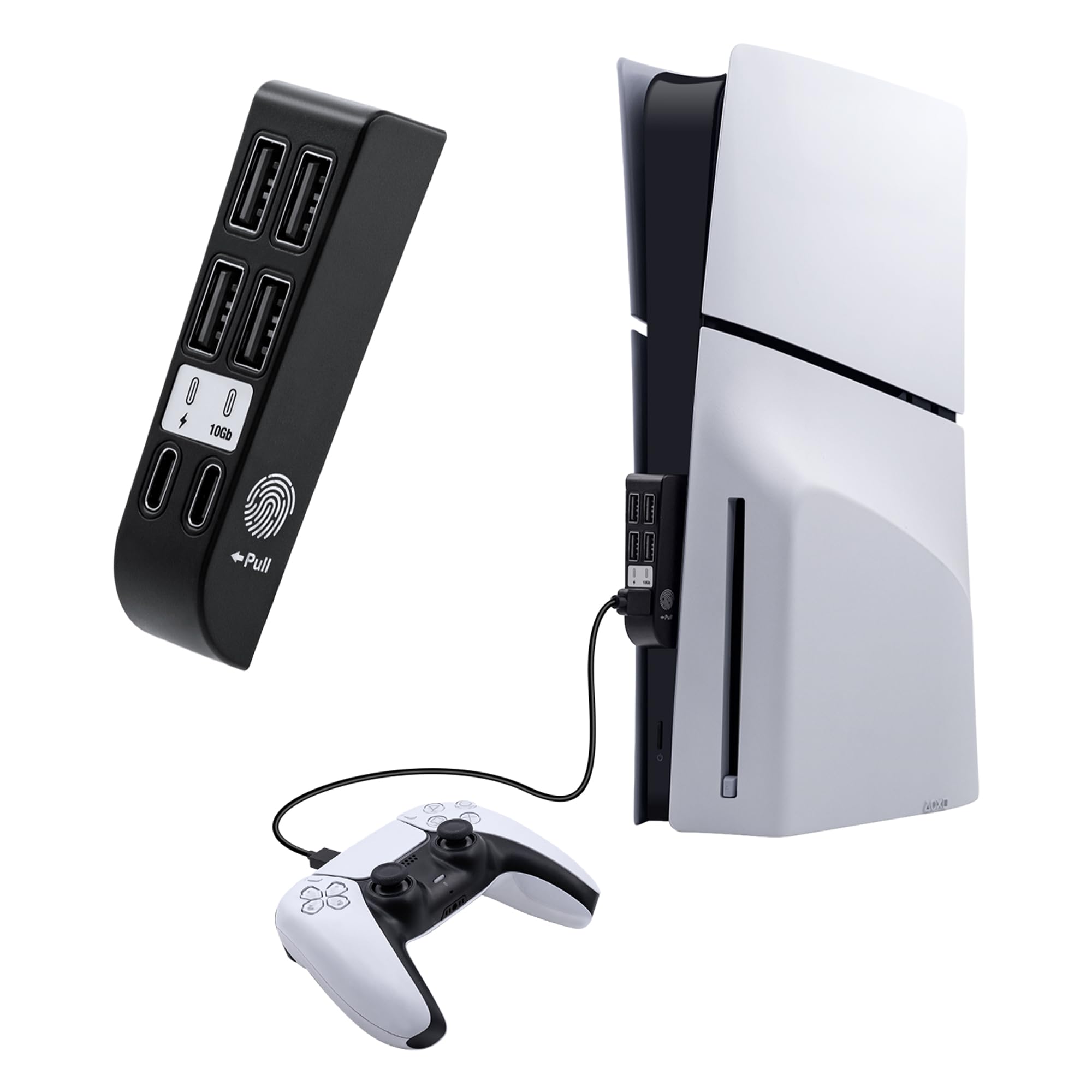 Hub USB per PS5 Slim, 6 in 1 Adattatore di Espansione Delle Porte USB con 4 * USB A e 2 * Tipo C per la Ricarica e L'espansione ad Alta Velocità Compatibile con PS5 Slim Disc/Digital- Nero