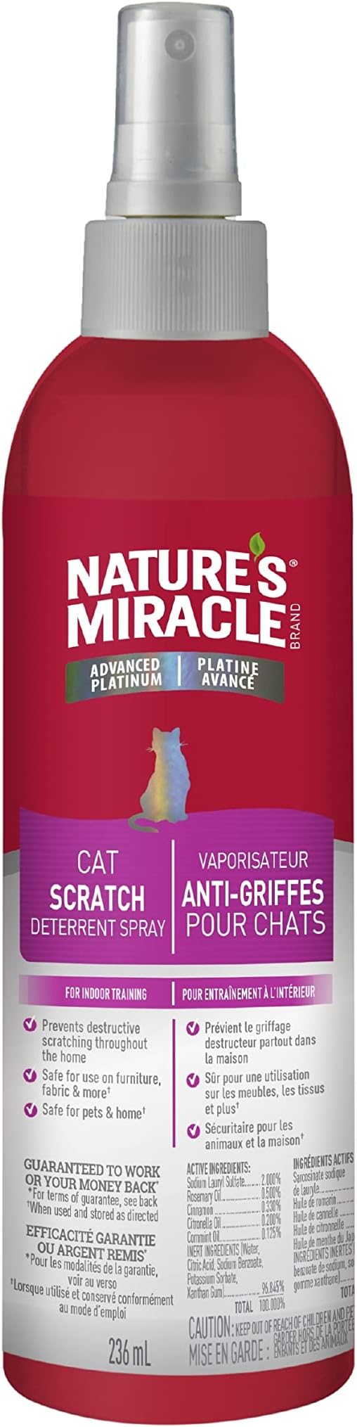 Nature's Miracle Advanced Platinum Cat Scratch Deterrent Spray, 236mL, Discourages Destructive