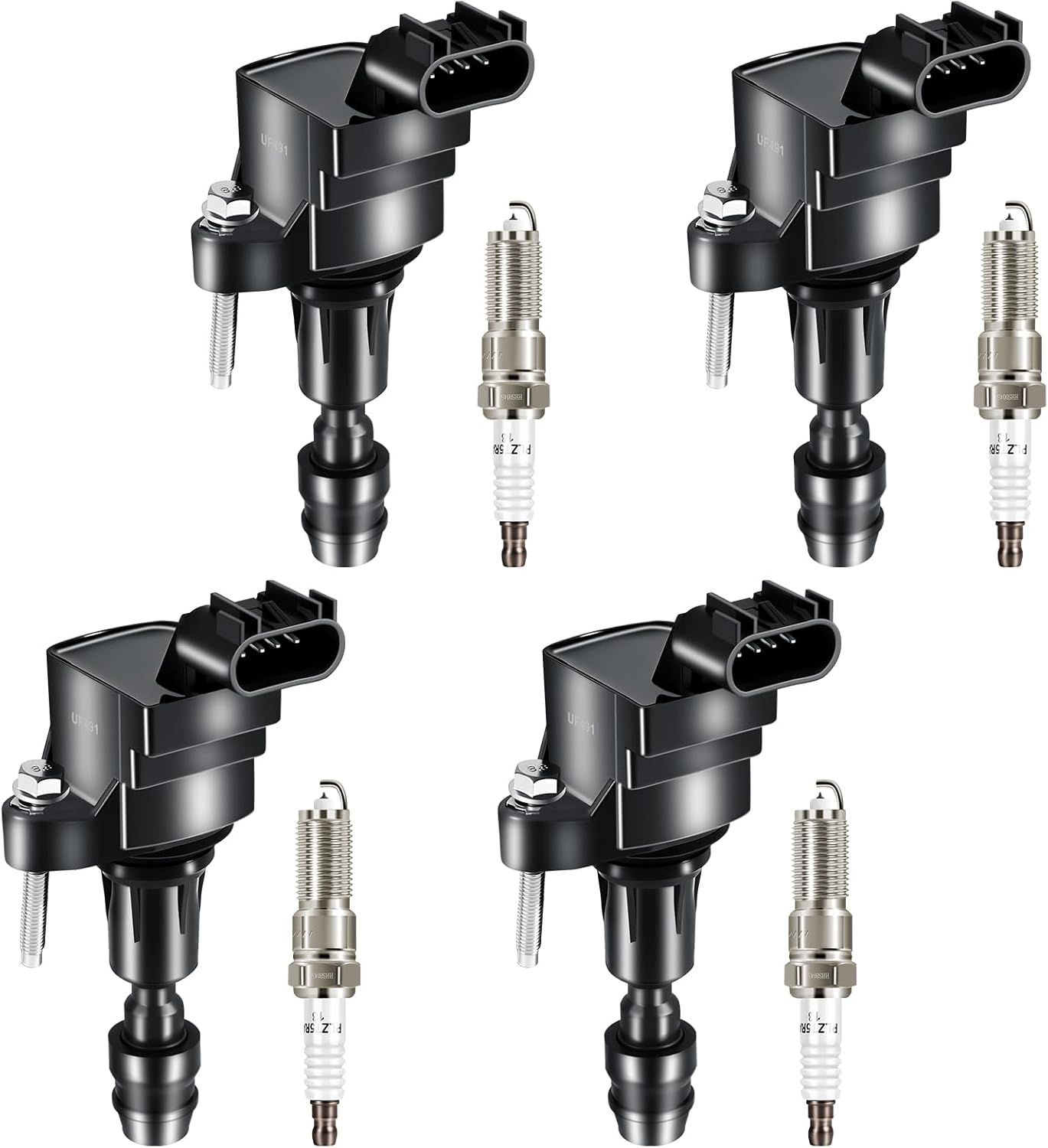 UF491 Ignition Coil Pack Spark Plugs Fits for Chevrolet Malibu 2008-2014, Equinox 2010-2017, Fits for GMC Terrain 2010-2017, LaCrosse 2010-2016, Regal 2011-2017, Verano 2013-2017, Set of 4