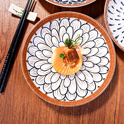 Whitenesser 4 Pieces Ceramic Dinner Plates Japanese Retro 8-Inch Deep Round Plate Set, Porcelain Dinner Plates Pasta Plate Steak Plate Salad Plate Dinner Plate #TOP2
