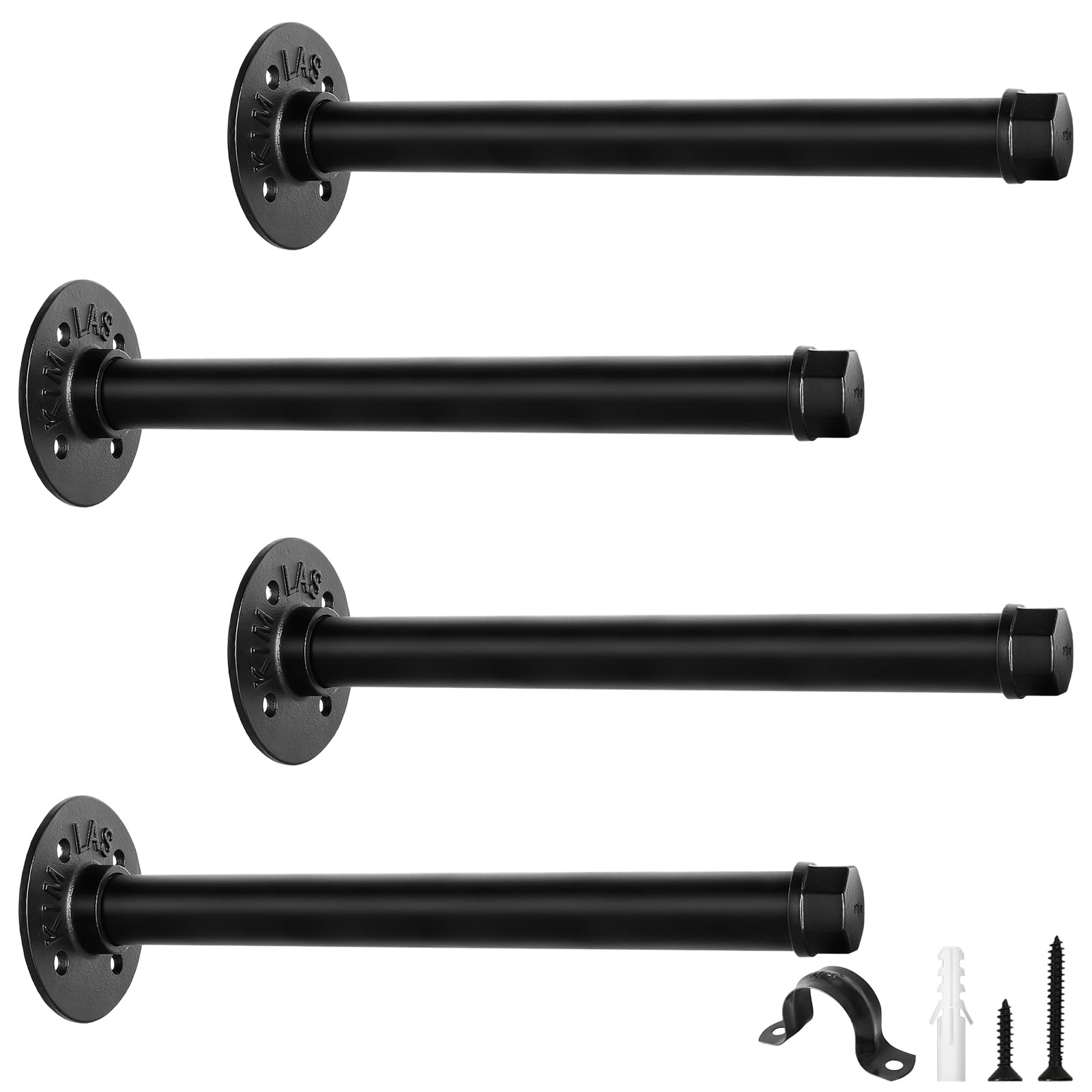 scicent 4 Pack Scaffold Board Shelf Brackets, Pipe Shelf Bracket 50KG Capacity, Industrial Shelf Bracket, Clothes Rack, Wall Mounted Clothes Rail (Black 25cm)