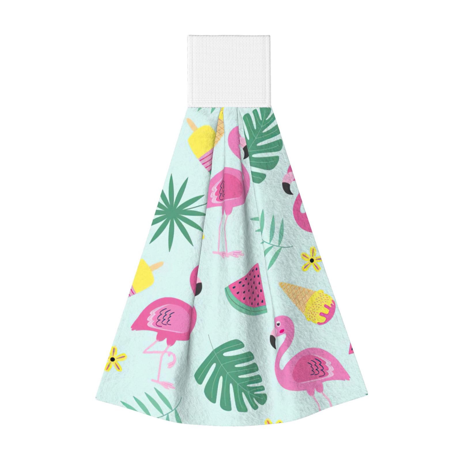 DUWAA Flamingo Ice Cream Fruit Print Hanging Hand Towel Quick Dry Bathroom Towel Soft Kitchen Towel