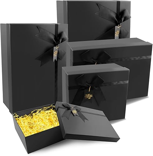 Homeanda Paquete de 3 cajas de cartón negro de diferentes tamaños con tapa superior para cumpleaños, día de la madre, baby showers, Pascua,