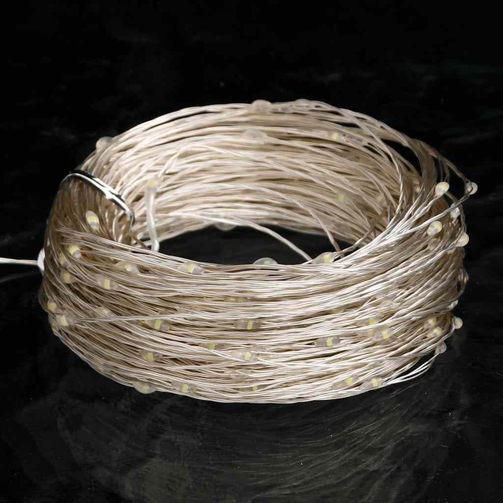 Drut świetlny LED, 40 m, z 400 diodami LED, zimna biel, drut miedziany, 8 funkcji oświetlenia, złącze USB, 3 m, kabel przedłużający, do użytku wewnątrz i na zewnątrz, oświetlenie
