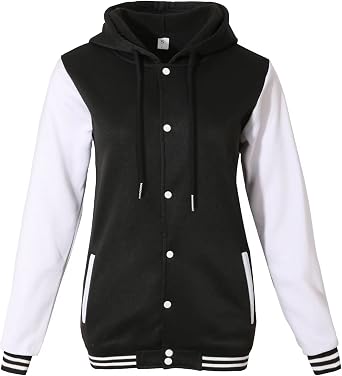 babyhealthy Womens Varsity Jacket with Hood Casual Sport Coat Bomber Baseball Jacket Hoodies