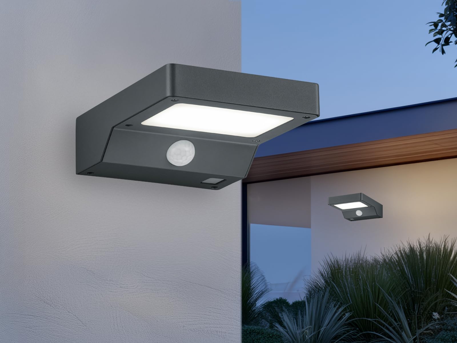 Zestaw 2 lamp solarnych na zewnątrz z czujnikiem ruchu, szerokość 12,5 cm