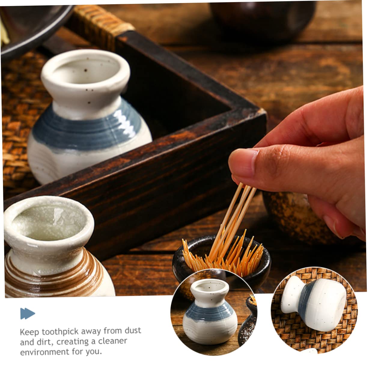 BRIGHTFUFU 2Pcs Ceramic Toothpick Holder Stylish Japanese Toothpick Case for Home Restaurant Decorative Storage Dispenser Compact Design with Capacity Elegant Tabletop Decor