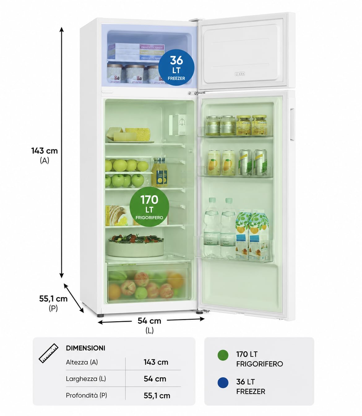 CANDY Frigorifero Doppia Porta 206 Litri Total No Frost Bianco Classe Energetica E