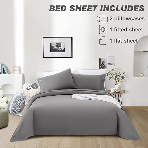 Miniatura 5 de REDASW Juego de sábanas de microfibra súper suave de doble cepillado de 16 pulgadas, 4 piezas, 1800 hilos, refrescantes, transpirables, resistentes