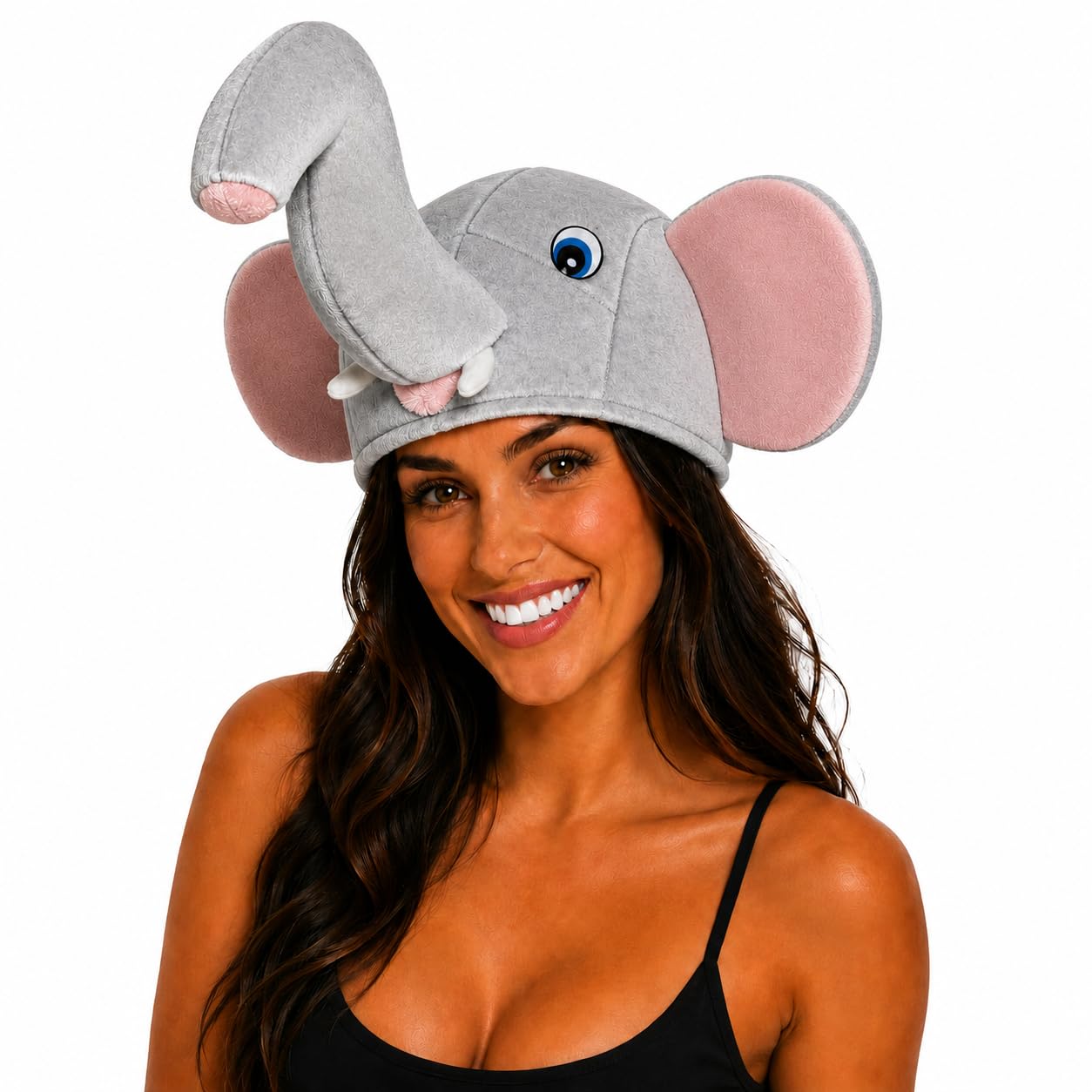 NuJake Adults Elephant Hat Grey Fancy Dress Tusks & Trunk Animal Costume