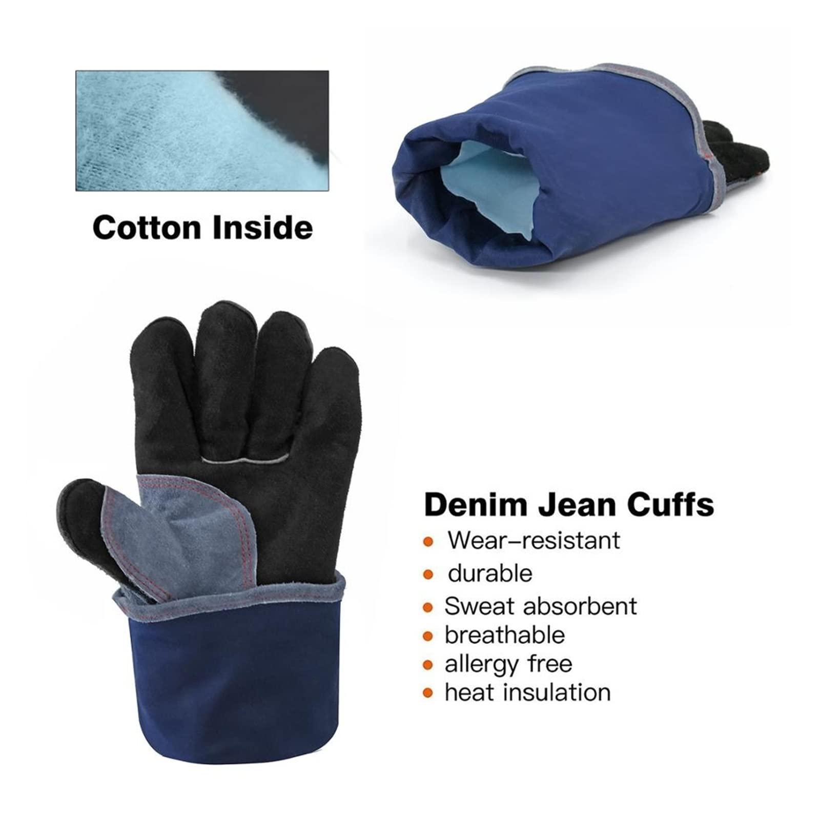 Guantes de soldadura for soldador Barbacoa Estufa cocina Calefacción punción Punchure Resistente Equipo protección cuero 1.3 mm espesor(2 Pairs)