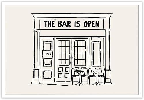 Carteles retro para carrito de bar, líneas negras, estilo minimalista, arte de pared, carrito de bar, abierto para negocios, impresiones para sala