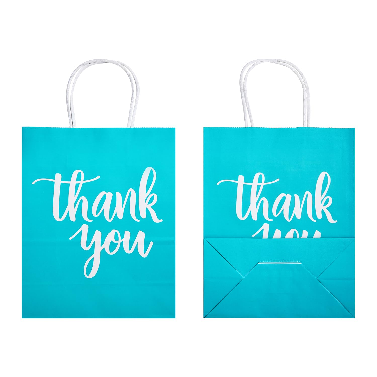 DjinnGlory 50 Pack Medium Sized Teal Blue Gift Bags Thank You Paper Bags with Handles 10''x8''x4'' and 50 White Tissue Paper for Small Business Shopping, Wedding Baby Shower Party Favors (Teal)