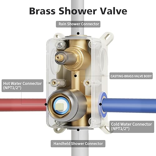Miniatura 6 de Gabrylly Sistema de ducha, juego de grifo de ducha de metal con cabezal de lluvia de acero inoxidable de 12 pulgadas y rociador de mano, kit de