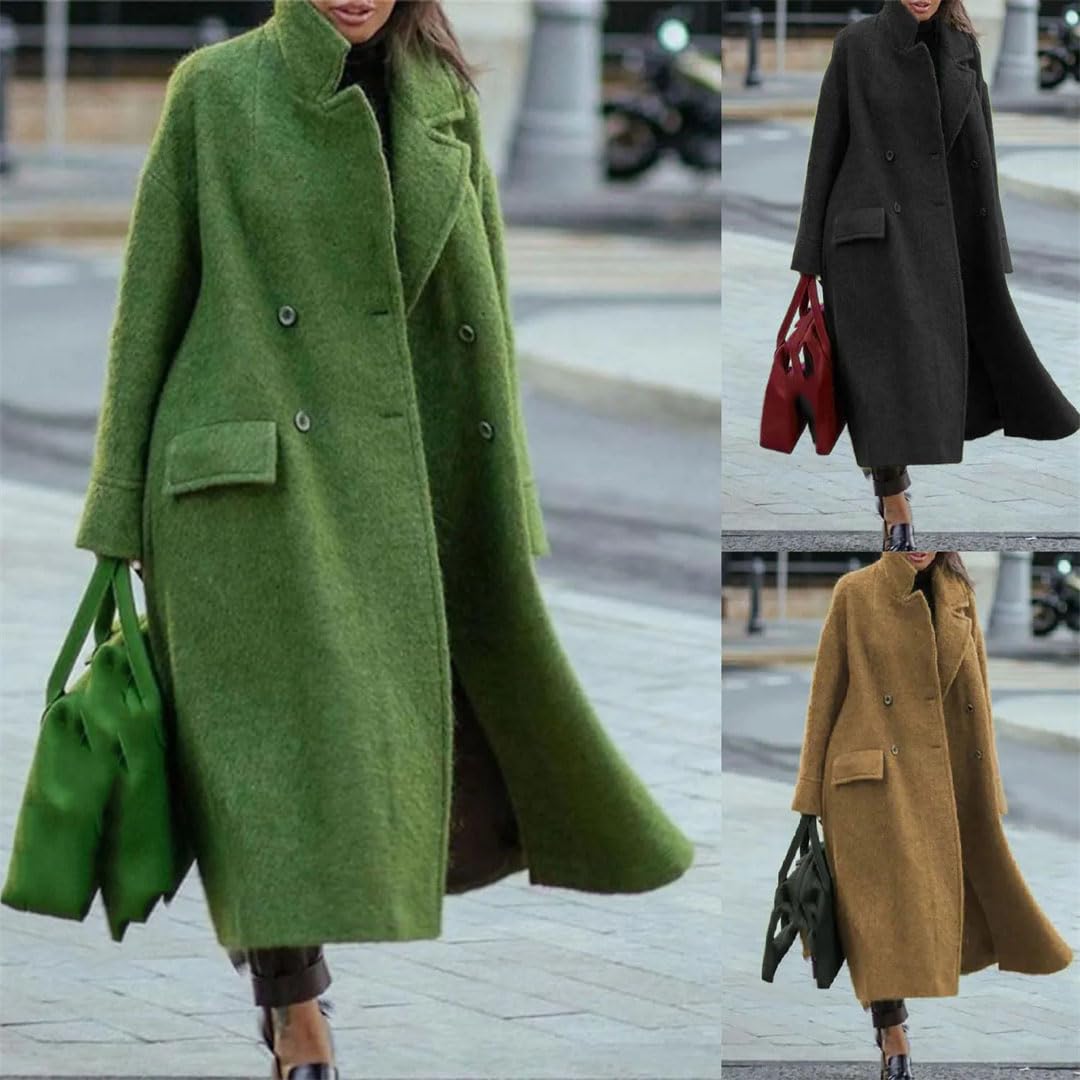Abrigo largo de lana para mujer de otoño e invierno, sin cinturón, con solapa, suelto, para mujer