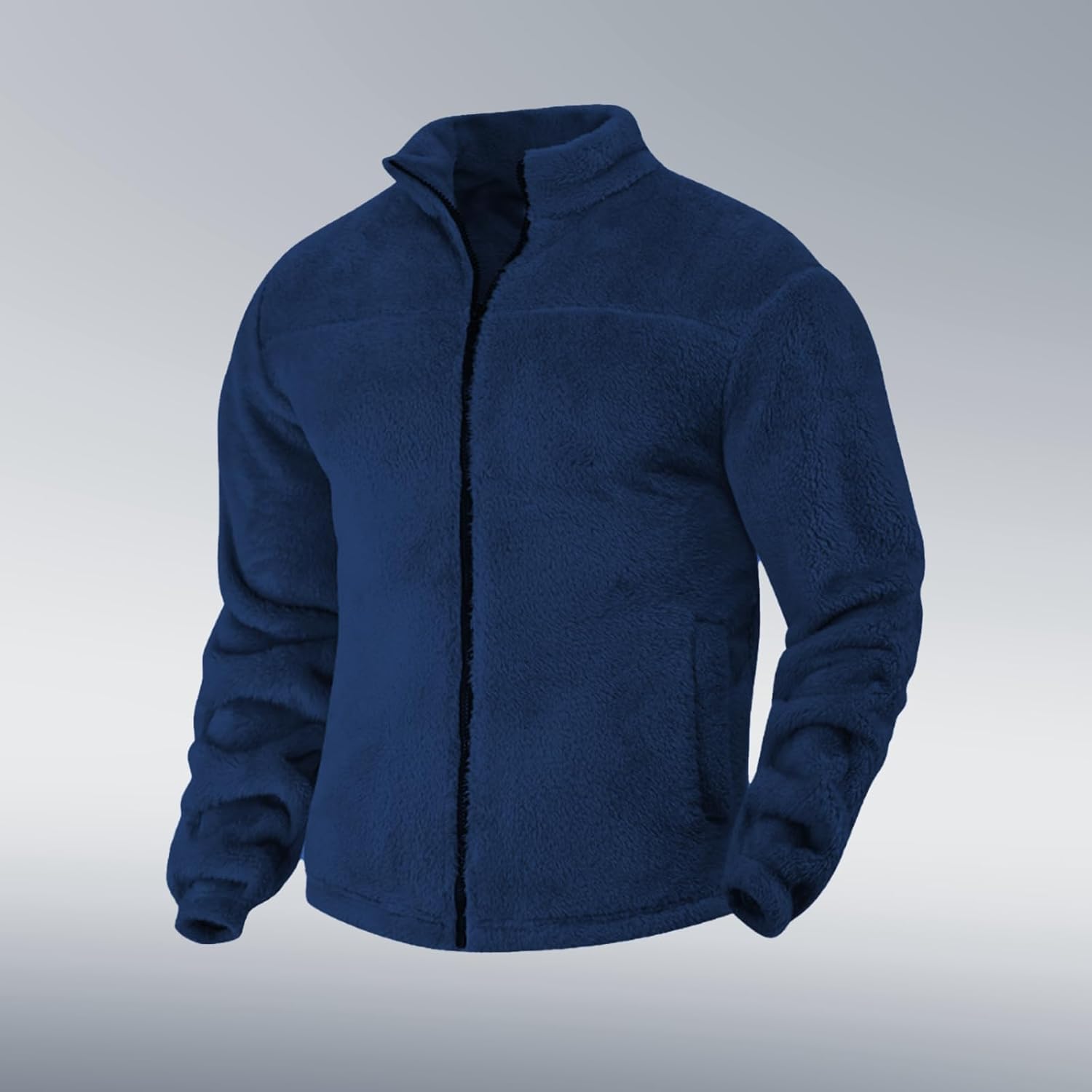 Mens Heavyweight Fleece Full Zip Sweatshirt Warm Solid Color Winter Casual Comfortable Hoodies with Pocket - Image 2