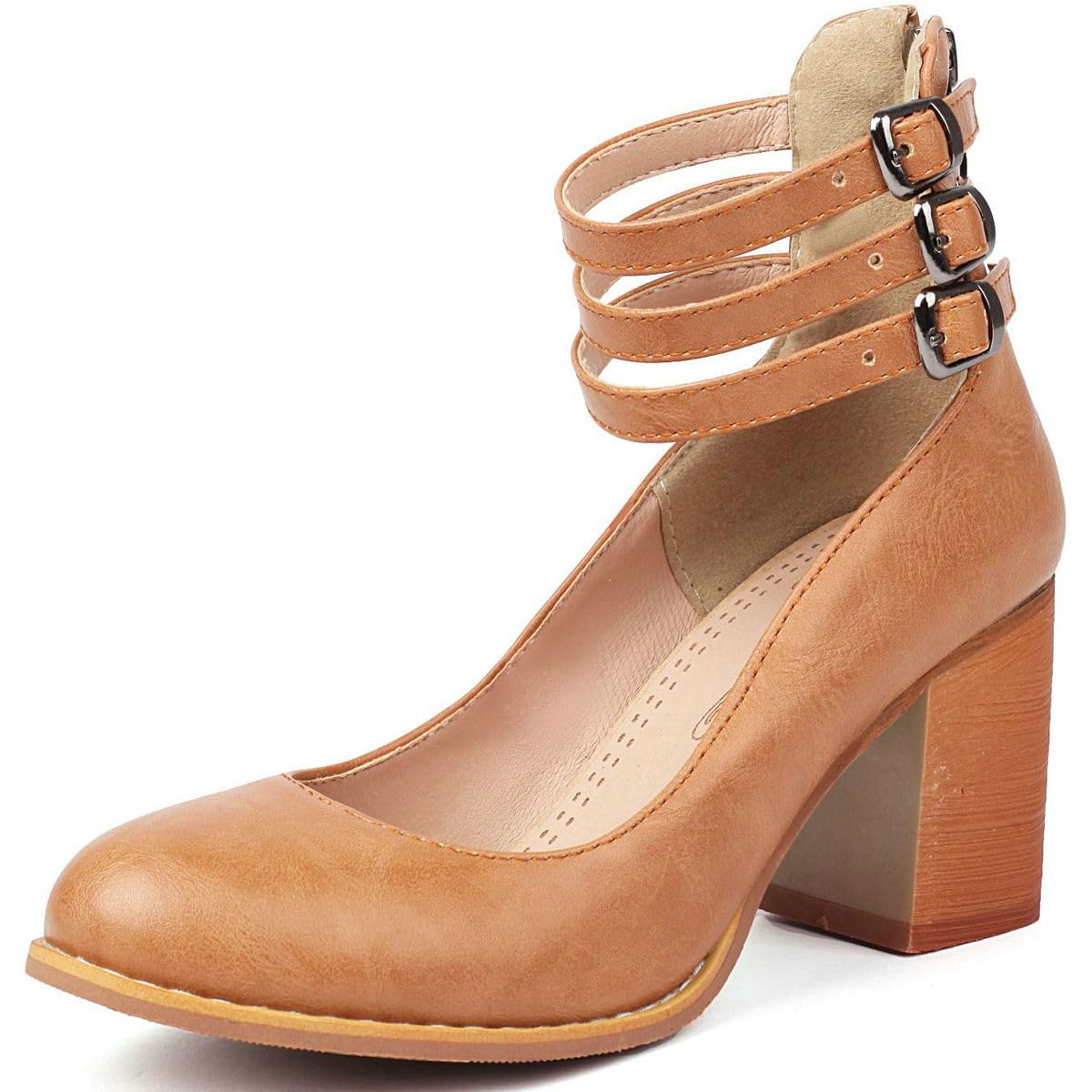 DINTAHA Vintage Shoes for Women,1950s Shoes Mary Jane Heels,Chunky Heel Strappy Pumps