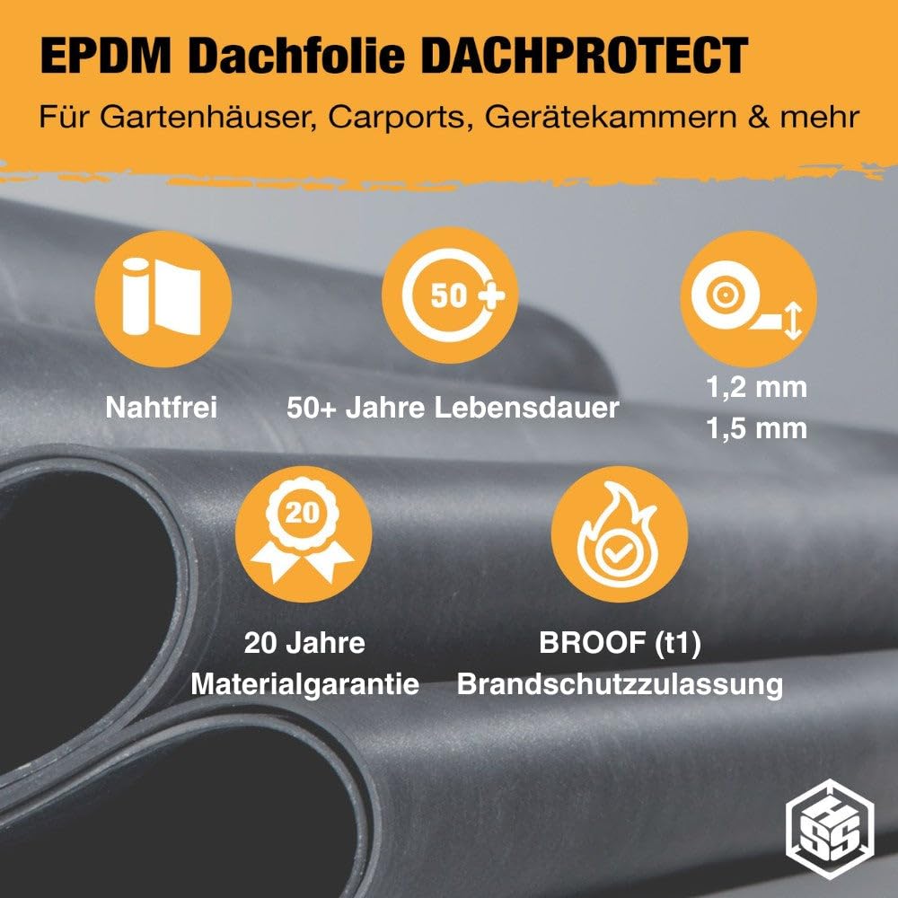 EPDM Dachfolie 1,5mm Profi Dachbahn Flachdachabdichtung UV-beständig 2,50m x 1,50m
