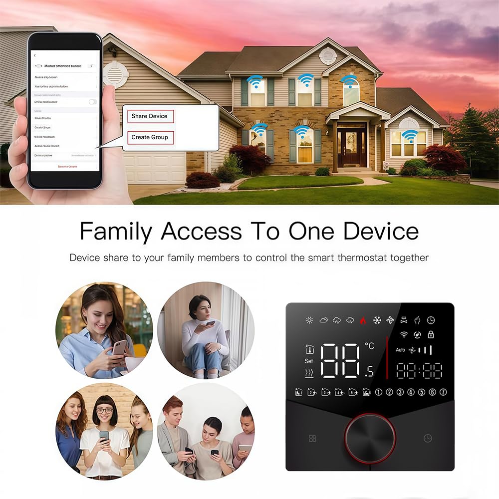 Wi-Fi Thermostat - Serie 009 Termostato Touchscreen Programmabile per il Riscaldamento della Caldaia - Controllabile a Distanza dal Cellulare, Compatibile con Alexa, Google Home e IFTTT