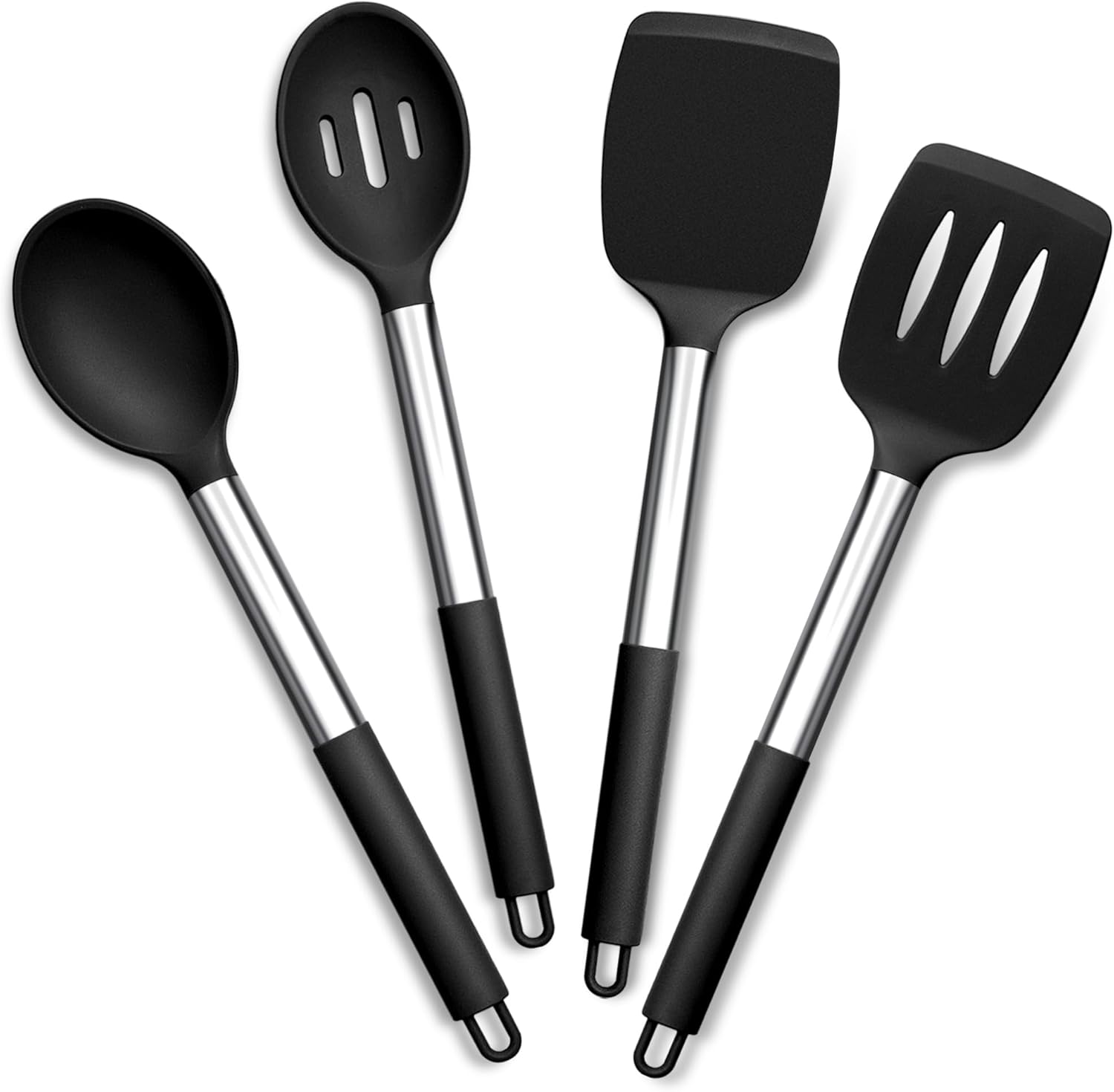 Kitchen Utensils Set, Joyfair 4 Pcs Silicone Cooking Utensils Set, Non Stick Spatula Turner Spoon Cookware Set Ideal for Cooking Mixing Serving Frying Stirring, Heat Resistant & Dishwasher Safe, Black Kitchen Utensils Set, Joyfair 4 Pcs Silicone Cooking Utensils Set, Non Stick Spatula Turner Spoon Cookware Set Ideal for Cooking Mixing Serving Frying Stirring, Heat Resistant & Dishwasher Safe, Black