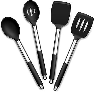Joyfair Kitchen Utensils Set, 4 Pcs Silicone Cooking Utensils Set, Non Stick Spatula Turner Spoon Cookware Ideal for Cooking Mixing Serving Frying Stirring, Heat Resistant & Dishwasher Safe, Black