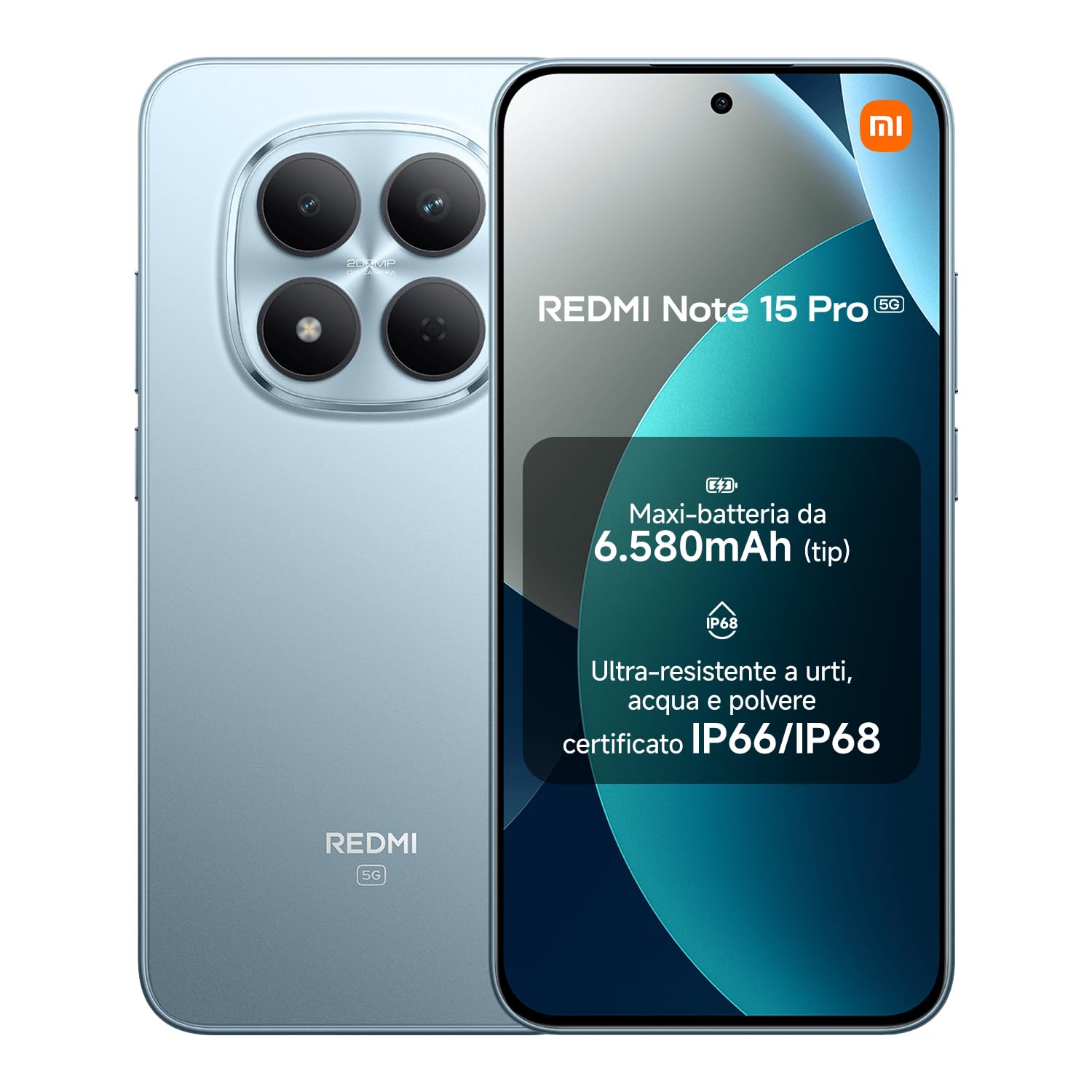 XIAOMI Redmi Note 15 Pro 5G, Smartphone 12+512GB, Batteria massiccia da 6580 mAh, IP66/IP68, Nuova fotocamera 200 MP, Display AMOLED da 6,83", Blu Ghiacciaio, Garanzia 2 anni, Caricatore non incluso