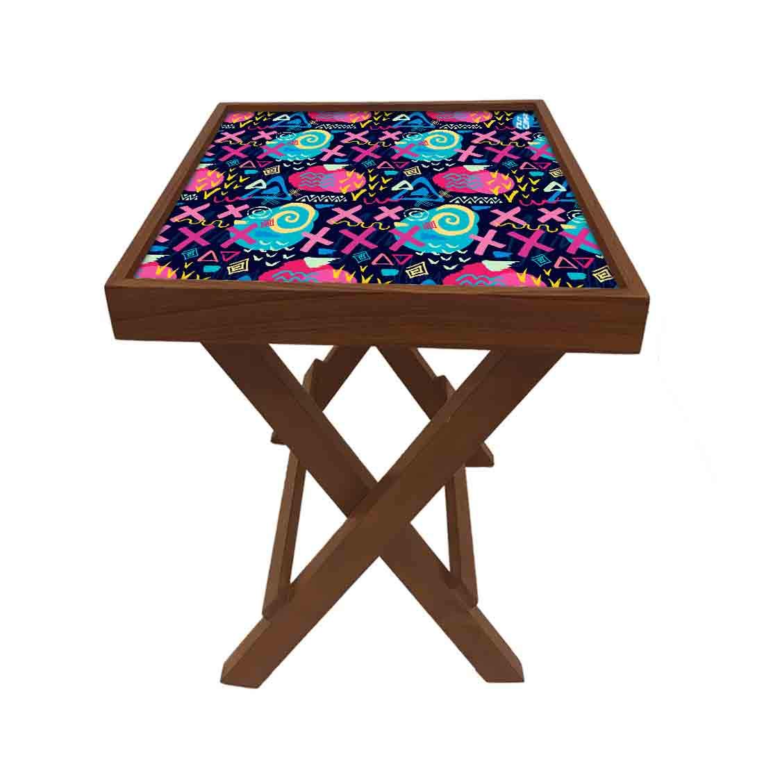 Nutcase Designer Teak Wood Side Table Folding Wooden Bedside Coffee Outdoor Picnic Table - Trendy Colorful Pattern 2