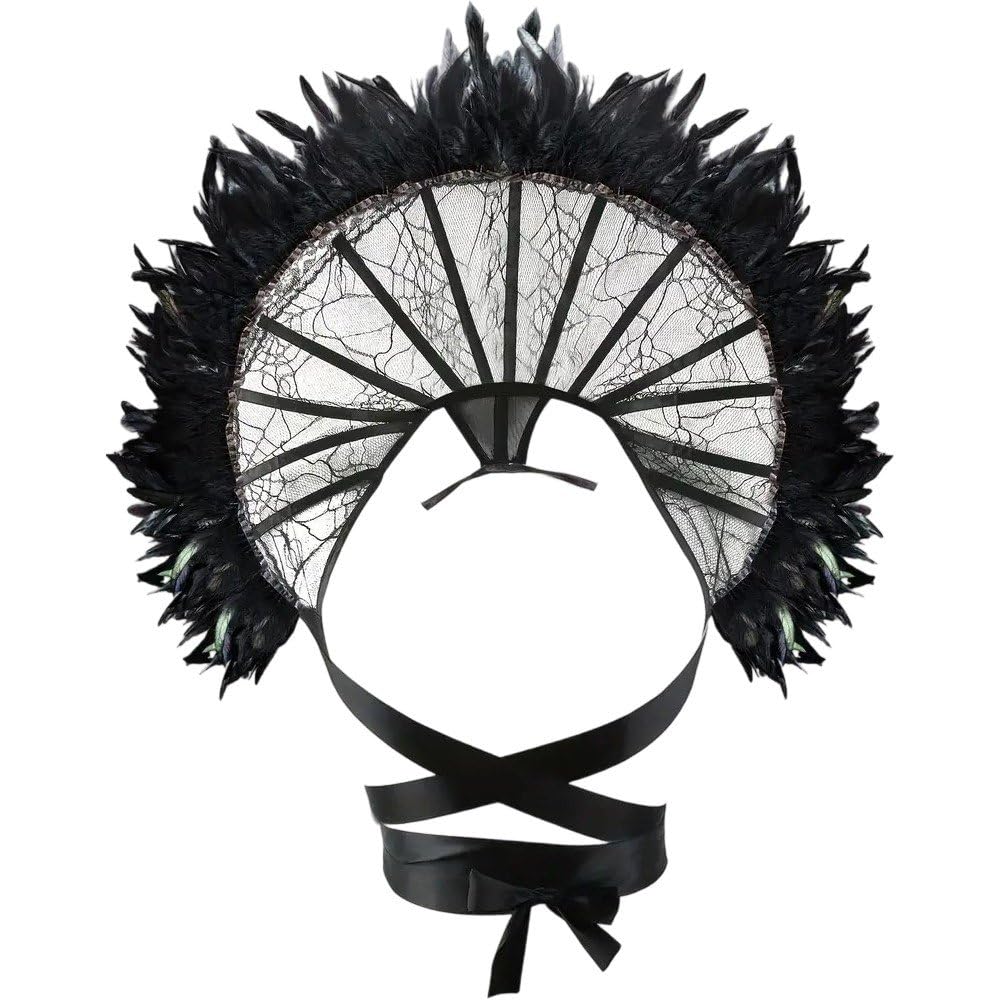Uzztfa Gothic Lace Feather Stand Up Collar Baroque Standing Queen Collar Shoulder Wrap Victorian Halloween Cosplay Costume Accessory