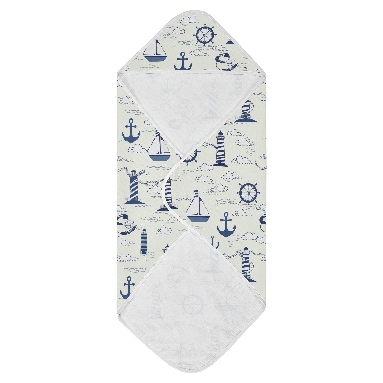 Msyxl Nautical Lighthouses Hooded Towel - Ultra Soft & Absorbent Muslin Cotton Bath Towel for Babies, Toddlers, Newborn - Boys & Girls Essential 30