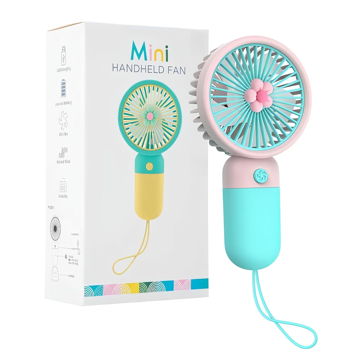 Korean Style Portable USB Fan – Rechargeable 1200mAh Battery, Up to 6 Hours Working Time, 3-Speed Modes, Low Noise, Compact & Lightweight with USB Cable (Random Color)-image-11