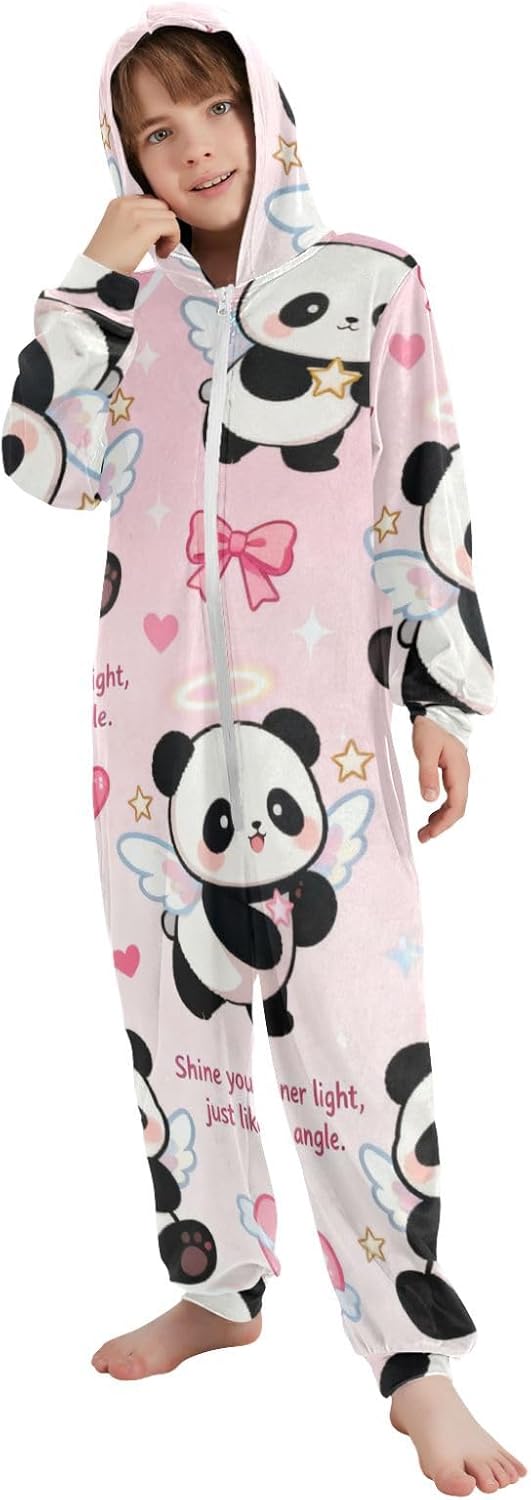 Cute Cartoon Angel PandaPajamaZipper Hooded Holiday Costumefor Parties Sleepovers