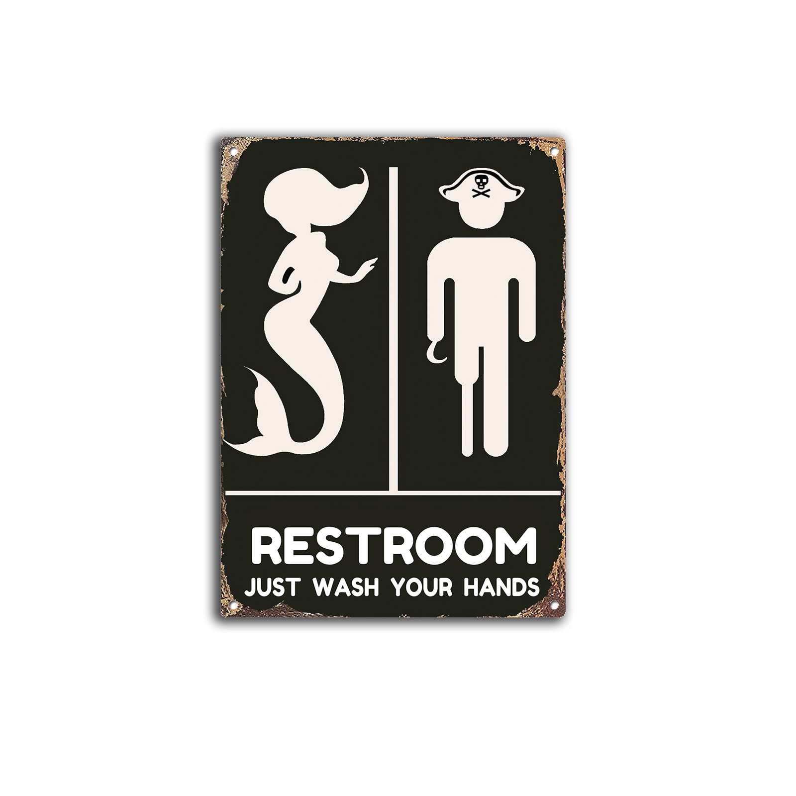 Tin Sign Mermaid Bathroom Toilet Sign Vintage Metal Sign Gift Bedroom Retro Novelty Cafe Store Tin Signs 5.5x8inch