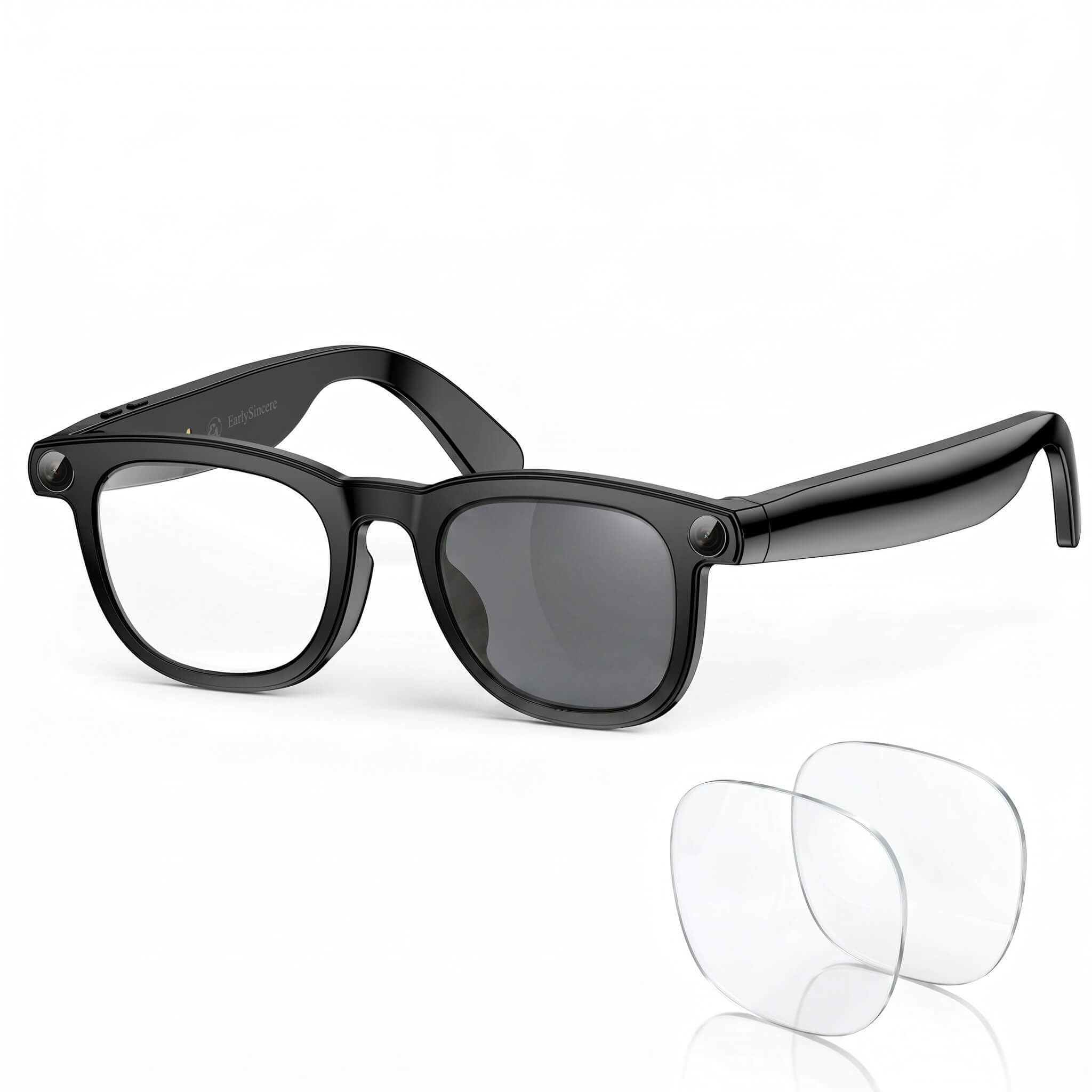 Photo 1 of EarlySincere Photochromic Smart Glasses with 8MP 4K Camera & Bluetooth, HD Video, AI Vision Assistant, Translation & Voice Transcriber, Open-Ear Audio, Extra Blue Light Lenses for Work & Travel