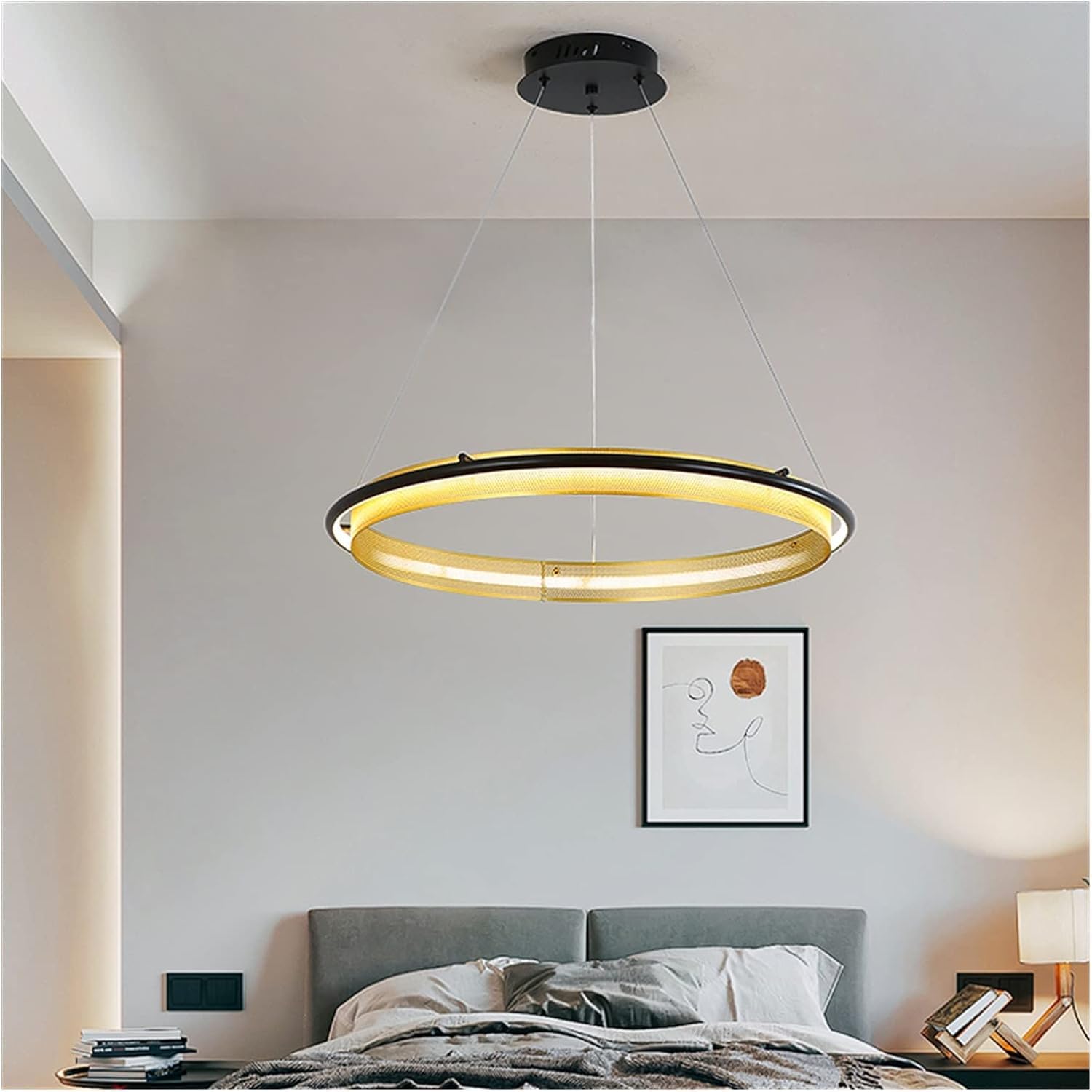 TQHGM Ring Licht kupfer rund Luxus Pendel Lampe Deko Pendel Licht kompatibel mit Villa Esszimmer im Wohnzimmer Art, S, Dia40cm