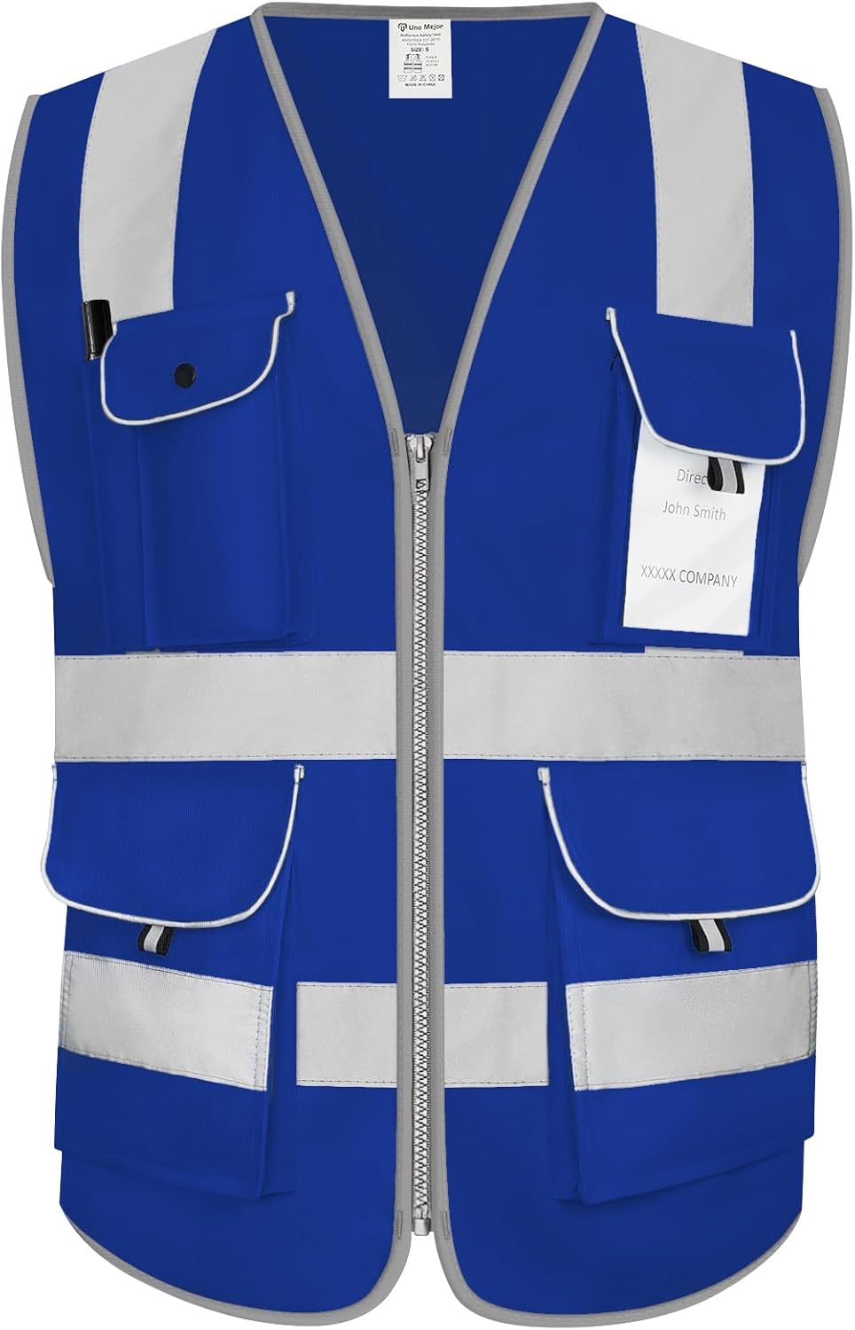 9 Pockets Full Zip Blue Safety Vest, Class 2 High Visibility Work Vest for Construc...