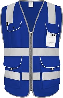 High Visibility Blue Safety Vest with 9 Pockets, Full Zip Construction Vest for Men Women, Meets ANSI/ISEA Standard, XX-Large