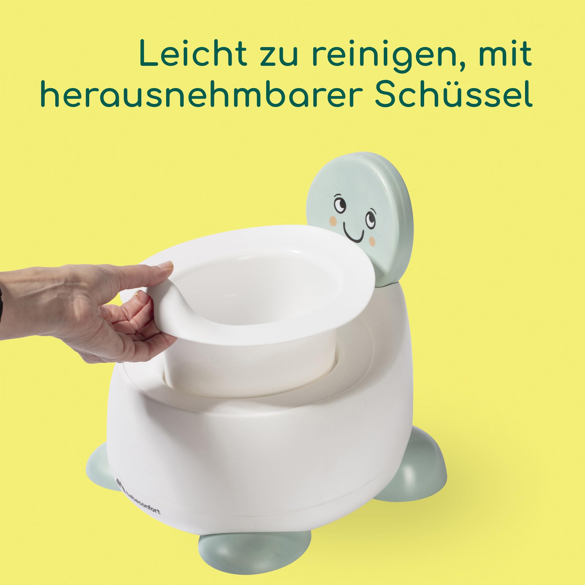 Bebeconfort Bequemes Töpfchen für Kinder, 12–36 Monate (max. 20 kg), Süßes Tierdesign, Ergonomisch & Kompakt, Leicht zu Reinigen, Hygienischer Spritzschutz, Rutschfestes Töpfchen Baby, Schildkröte