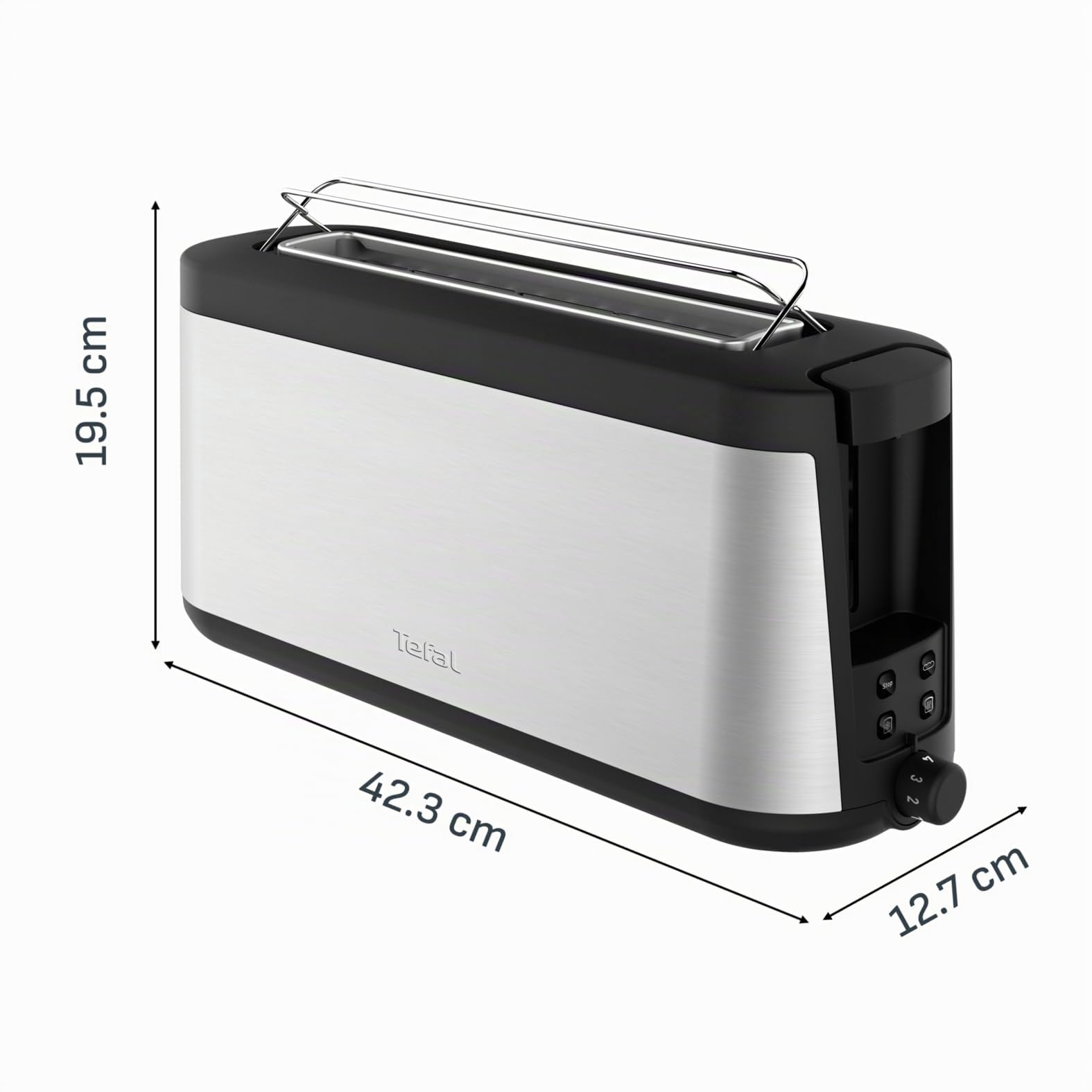 Tefal Tostadora Element, 1 ranura larga de 25 cm, 7 niveles de tostado, 1000 vatios, Rollo integrado, Diseño elegante, Negro y acero inoxidable, TL4308