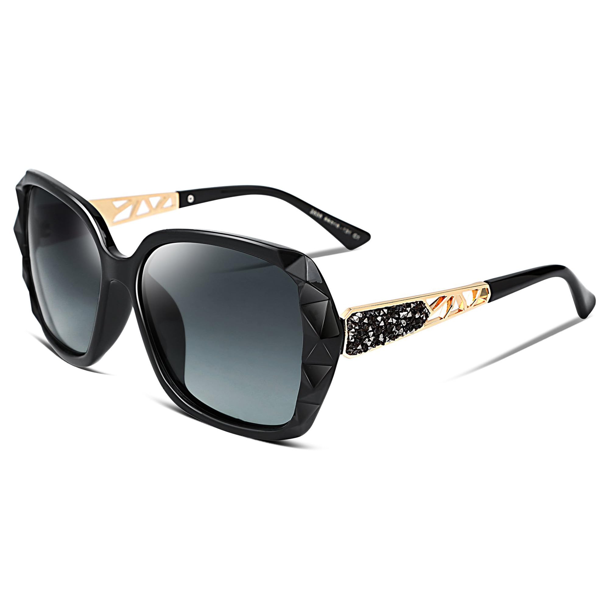 FEISEDY Sonnenbrille Damen Polarisiert Klassisch Groß Frauen Sonnenbrillen mit Strass Rahmen und UV400 Schutz B2289