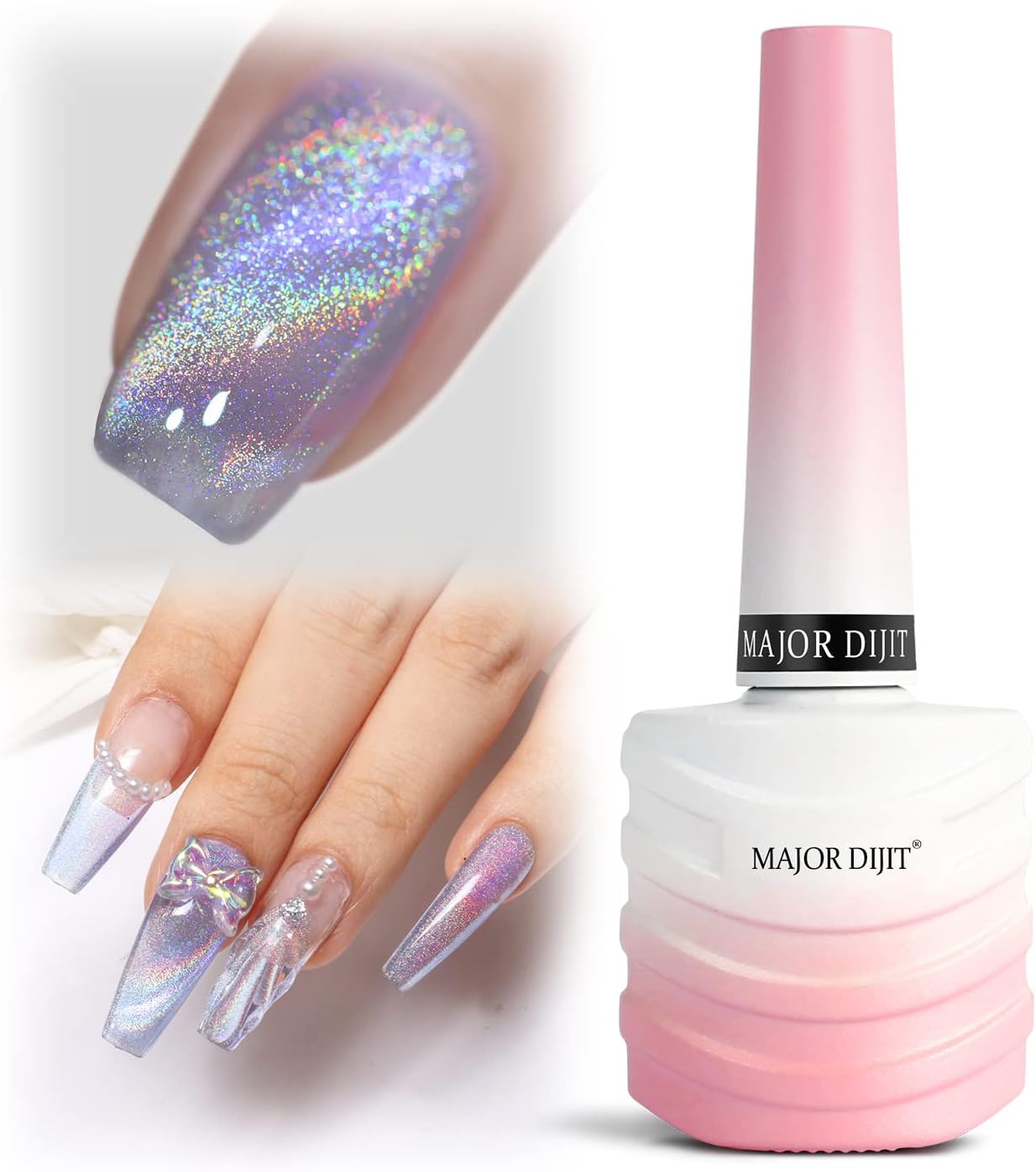 Gel Nail Polish 15ml/0.5fl oz Holographic Purple 9D Cat Eye Shiny Glitter Soak Off Nail Polish with Magnetic Stick for Nail Salon