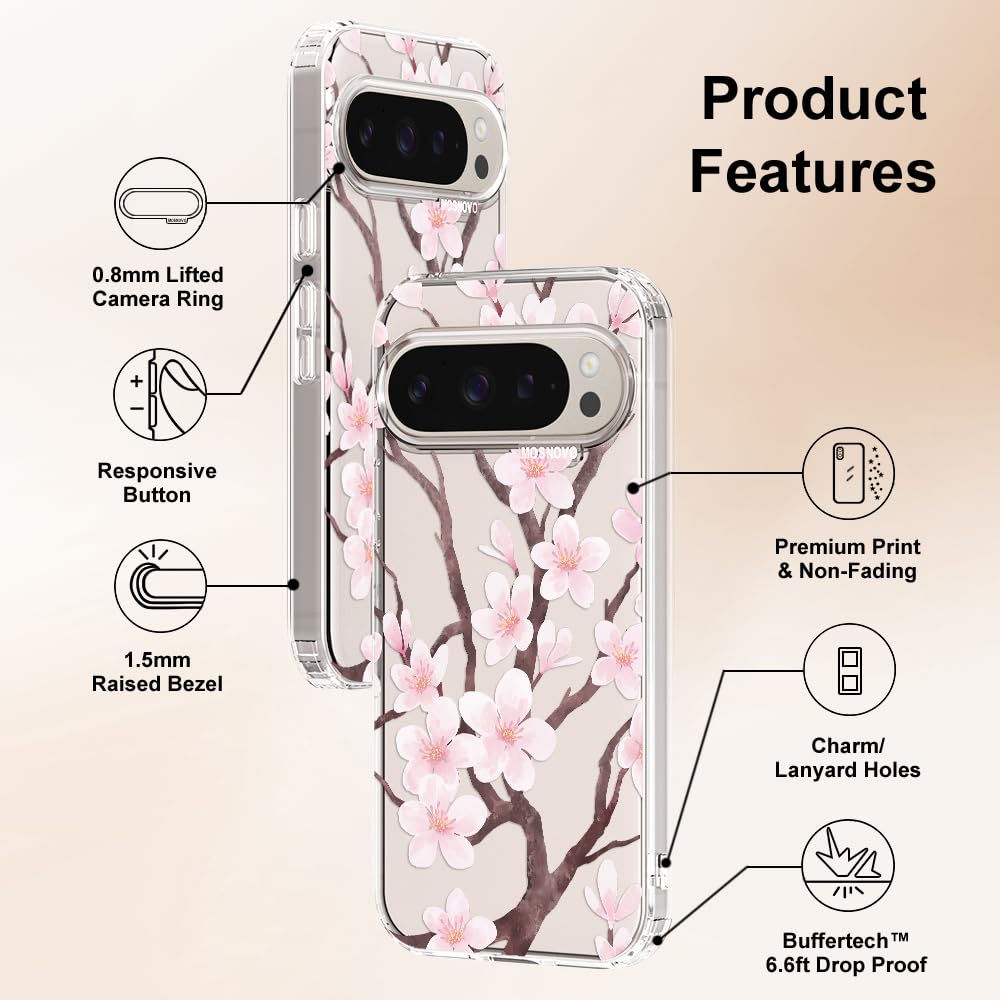 MOSNOVO Case for Google Pixel 10 & Pixel 10 Pro, [Buffertech 6.6ft Military-Grade Drop Protection] [Anti Peel Off Tech] Clear TPU Bumper Phone Case Cover Design - Cute Cherry — view 416