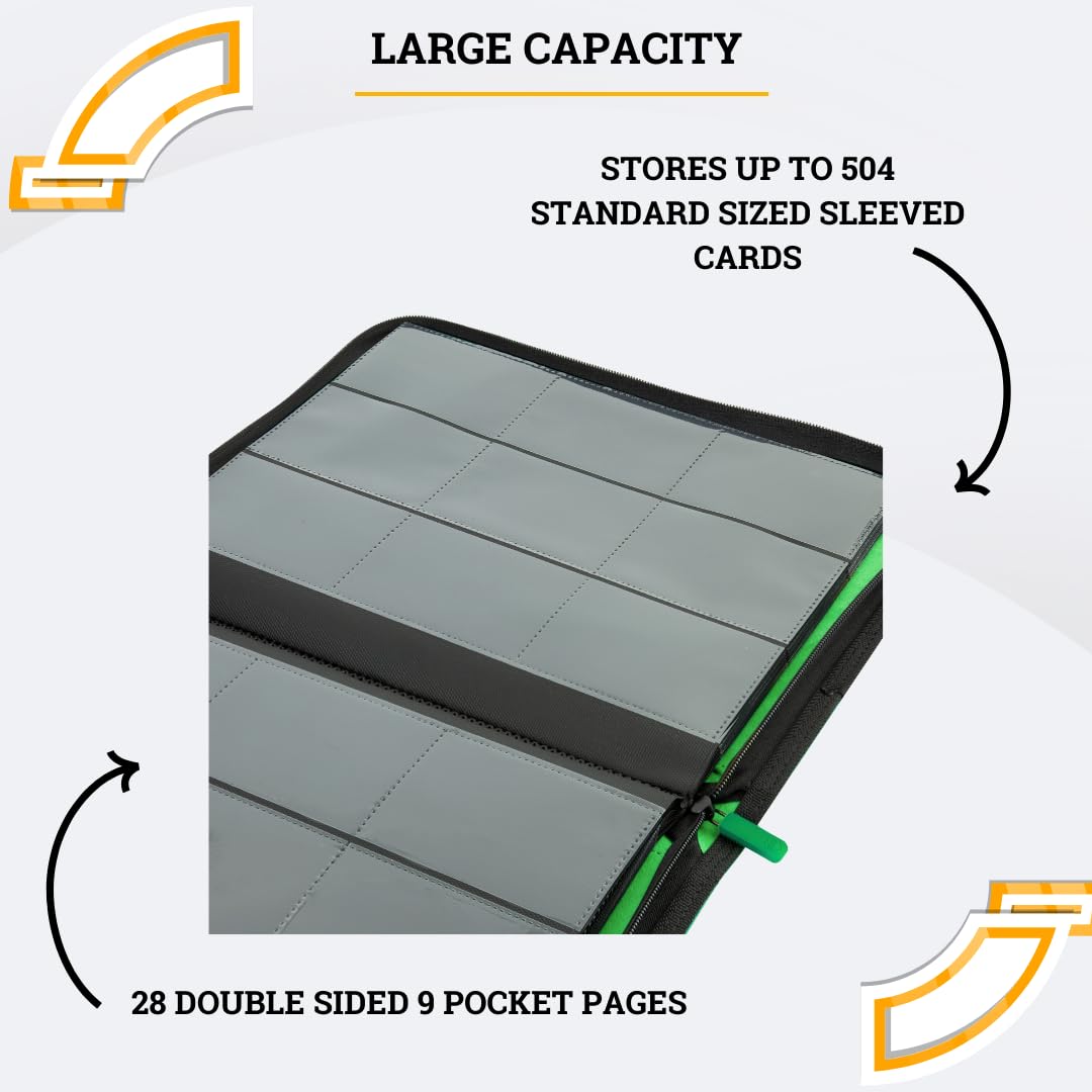 Card Guardian - 9 Pocket Premium Binder with Zipper for 504 Cards - Side Loading Pockets for Trading Card Games TCG (Green) - Image 3