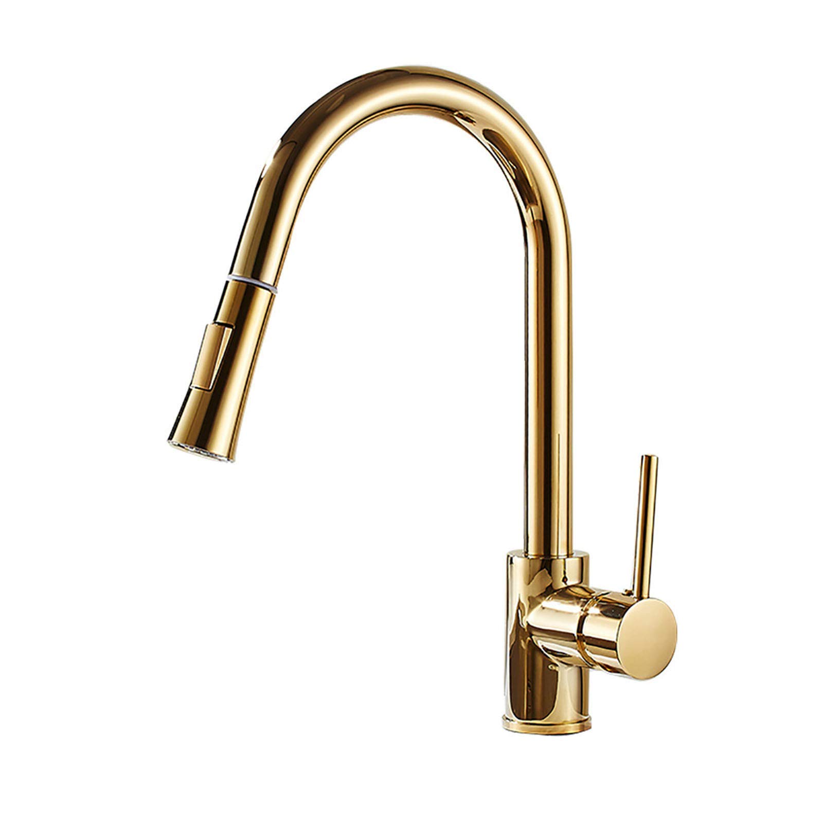 Robinet de cuisine or à vanne céramique et douchette pivotante double jet 360°