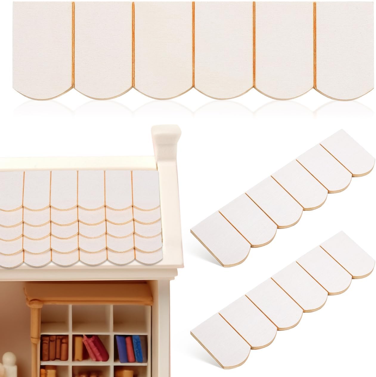 24pcs Wooden Dollhouse Roof Tiles, Miniature Fish Scale Cedar for DIY Doll House Construction, Unfinished Wood Roof Tiles Model for Miniature House Decoration