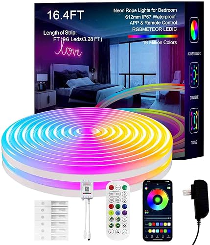 Miniatura 1 de Tira de luces LED IC+RGB16.4 pies, resistente al agua IP67 para exteriores, sincronización de música, diseño de bricolaje, material más suave, luces