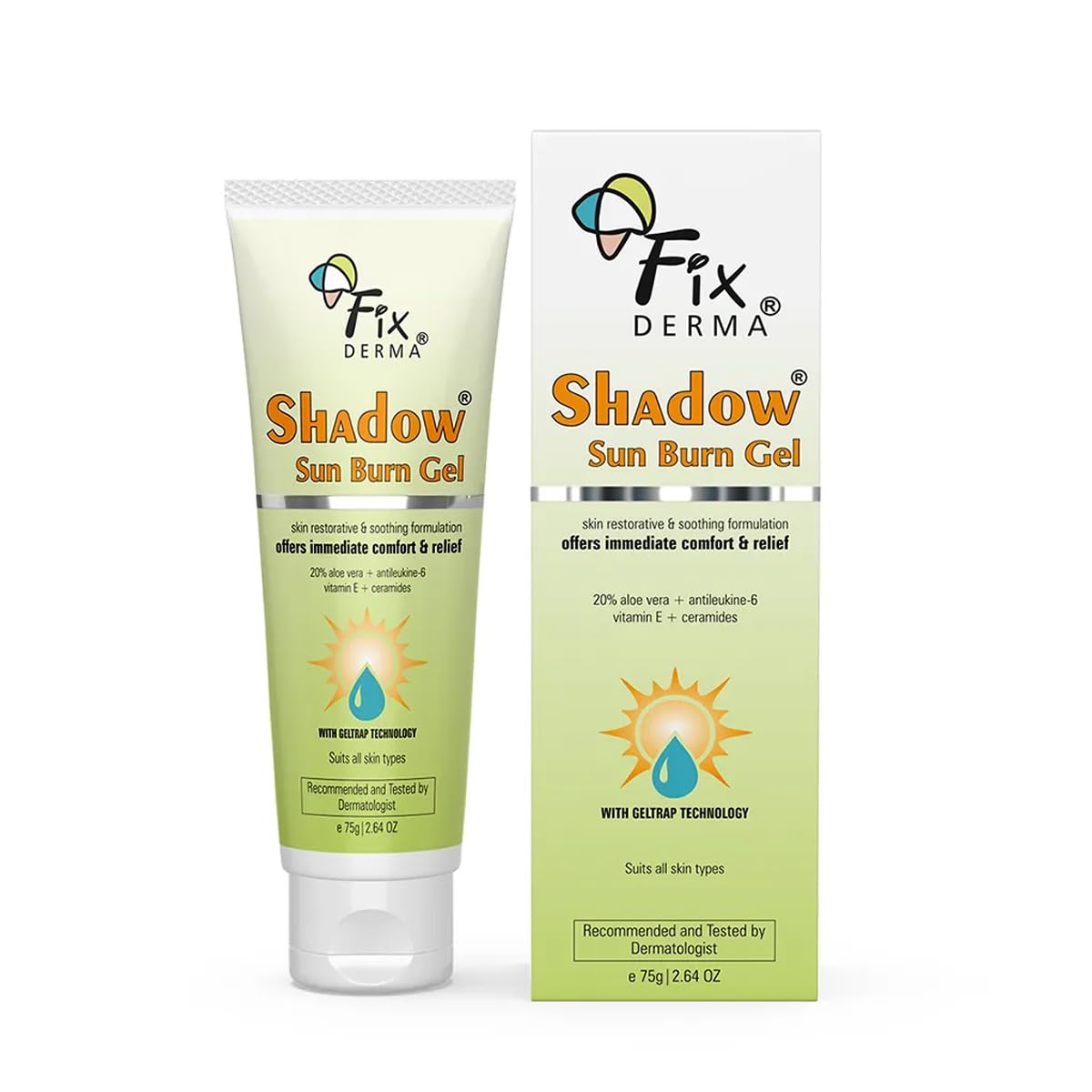 Shadow Sun Burn Gel with 20% Aloe Vera Gel & Vitamin E | Ceramide Moisturizer | Dermatologist Tested Moisturizer for Face | Sunburn Cream for Face | Suitable for All Skin Types - 75gm