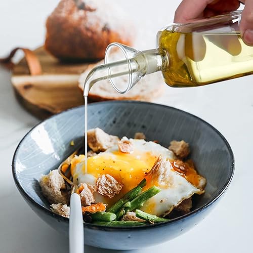 Miniatura 5 de Dispensador de aceite de oliva de vidrio con juego de bandeja de tocador de bambú, botella de aceite sin embudo con vertedores, botella dispensadora