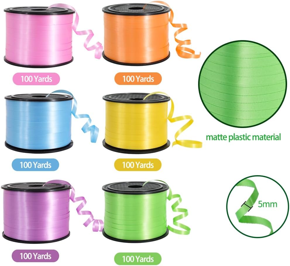 TONIFUL 6 Colors Light Rainbow Curling Ribbon Balloon String for DIY